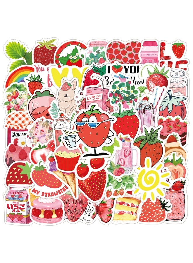 NIBEMINENT 50 Pcs Girls' Heart Cute Strawberry Dessert Deco Kit Waterproof Stickers, High Definition Printing Bright Colors, Suitable for Laptop Skateboard Luggage Water Bottle Guitar DIY - Image 1