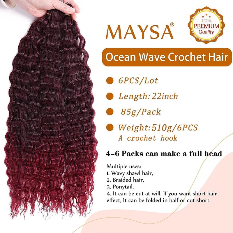 MAYSA Ocean Wave Crochet hair 22 inch Curly Braiding Hair Extensions 6Packs Loose Hair Crochet for Women #1BTBurg - Image 2