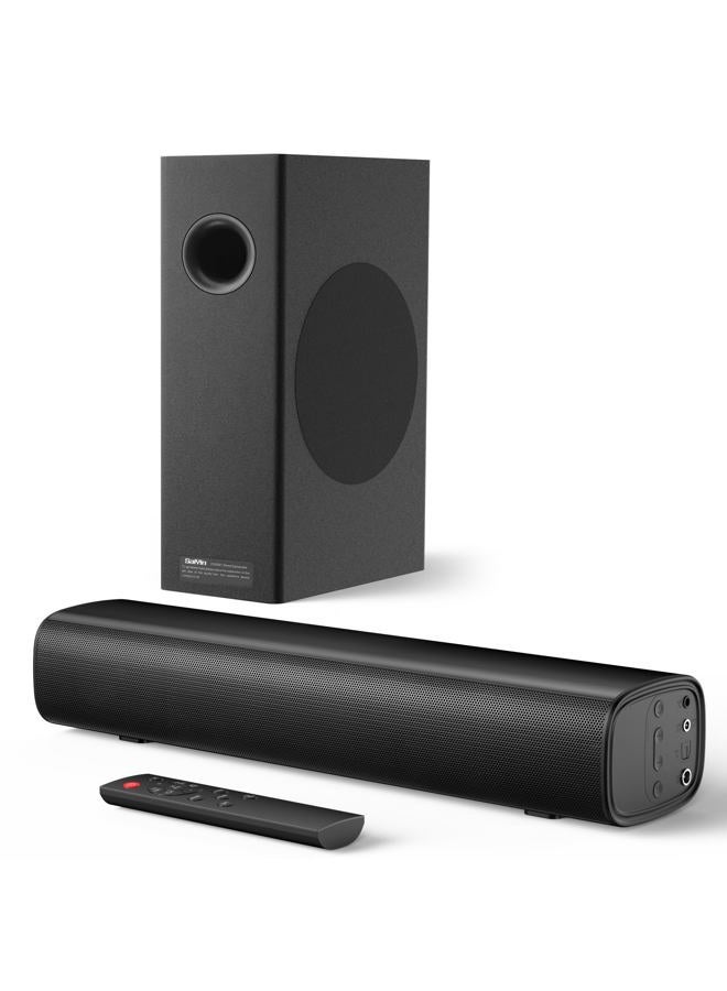 Soundbar with 4'' Subwoofers - 70W Rounded-Edge Subwoofer & Compact Soundbar for TV, 2.1 Audio Enhanced Surround Sound System for TV, Bluetooth/Optical/AUX Connection for TV/PC