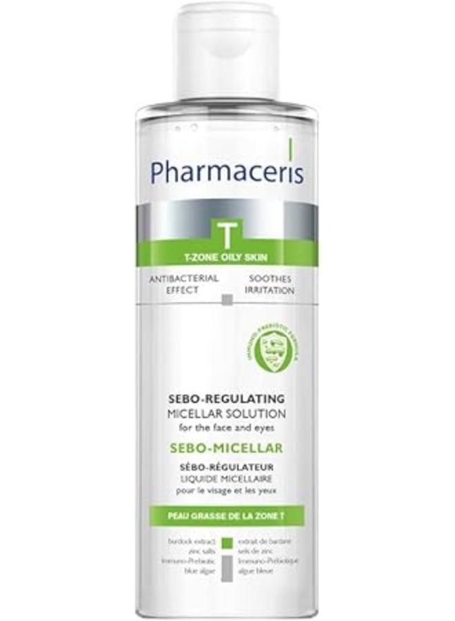 فارماسيريس تي سيبو ميسيلار محلول للوجه والعينين، 200 مل - مزيل مكياج منظم للدهون مع حمض الماندليك، وحمض زنك بي سي إيه، ومستخلص الأرقطيون، لطيف على البشرة المعرضة لحب الشباب