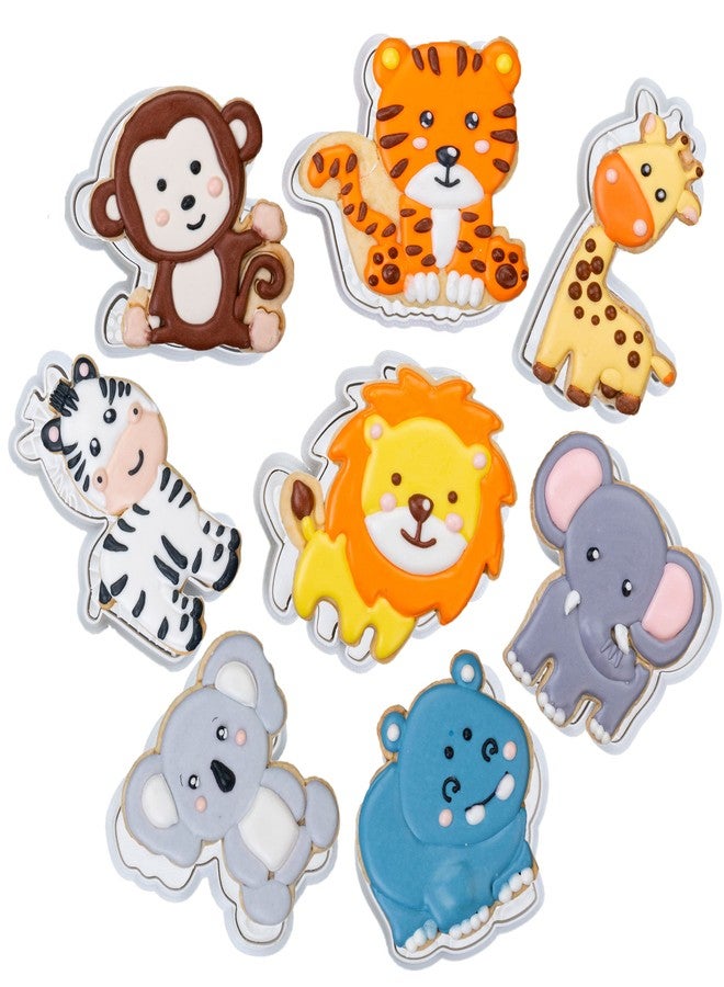 Flycalf Animal Cookie Cutters Set of 8 with 3D Stamper Handle Jungle Kitchen PLA Cake Shapes Decorating for Kids 3" Baking Molds Holiday Birthday Party Biscuit Fondant Tools - Image 1