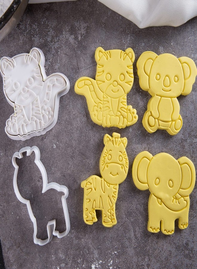 Flycalf Animal Cookie Cutters Set of 8 with 3D Stamper Handle Jungle Kitchen PLA Cake Shapes Decorating for Kids 3" Baking Molds Holiday Birthday Party Biscuit Fondant Tools - Image 2