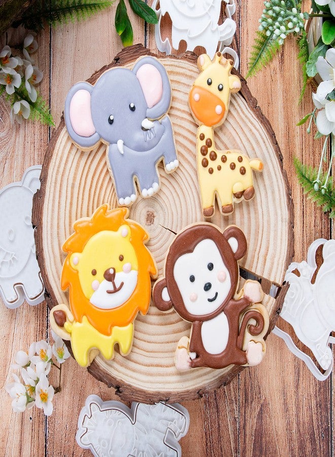 Flycalf Animal Cookie Cutters Set of 8 with 3D Stamper Handle Jungle Kitchen PLA Cake Shapes Decorating for Kids 3" Baking Molds Holiday Birthday Party Biscuit Fondant Tools - Image 4
