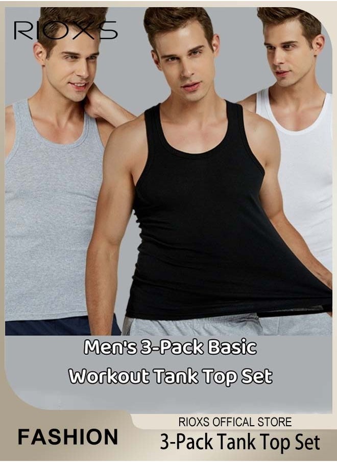 RIOXS - Men's 3-Pack Basic Workout Tank Top Set Athletic Muscle Tops Bodybuilding Quick Dry Sleeveless T-Shirt - Image 1