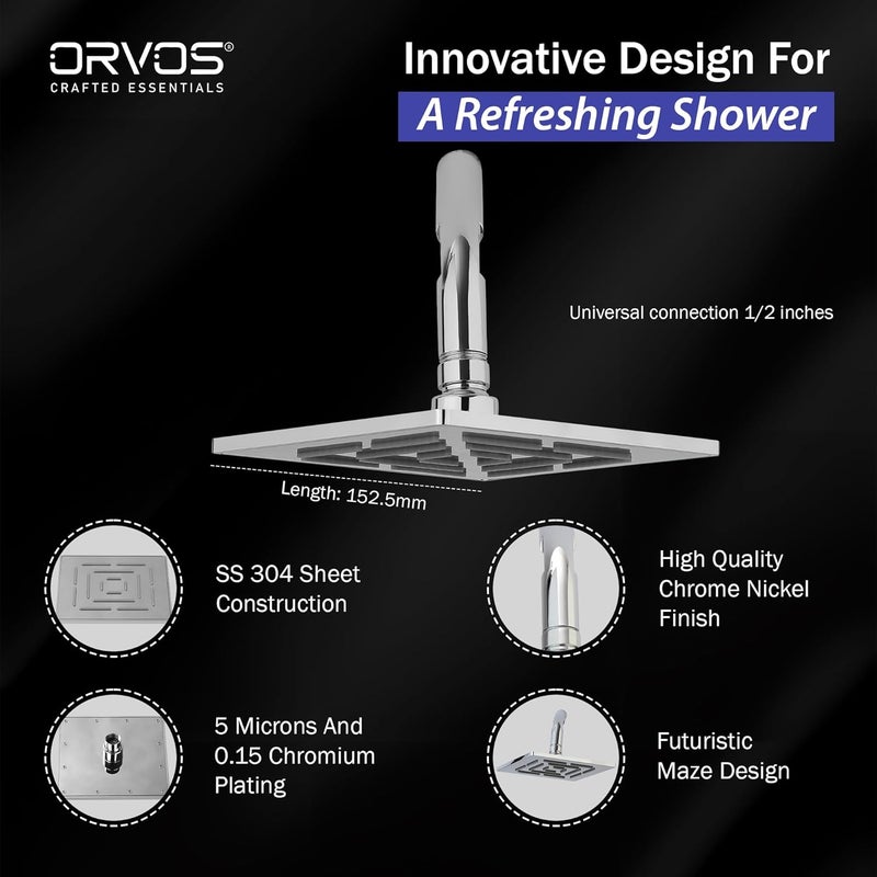 Orvos Orvos Overhead Shower Futuristic maze design 8x8 inches Premium 304 Stainless Steel Heavy duty Chrome plated for high end luxury bathrooms set of 1 - Image 2