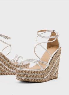 Truffle Diamante Strap Wedge Strappy Sandal  - Image 4