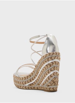 Truffle Diamante Strap Wedge Strappy Sandal  - Image 3