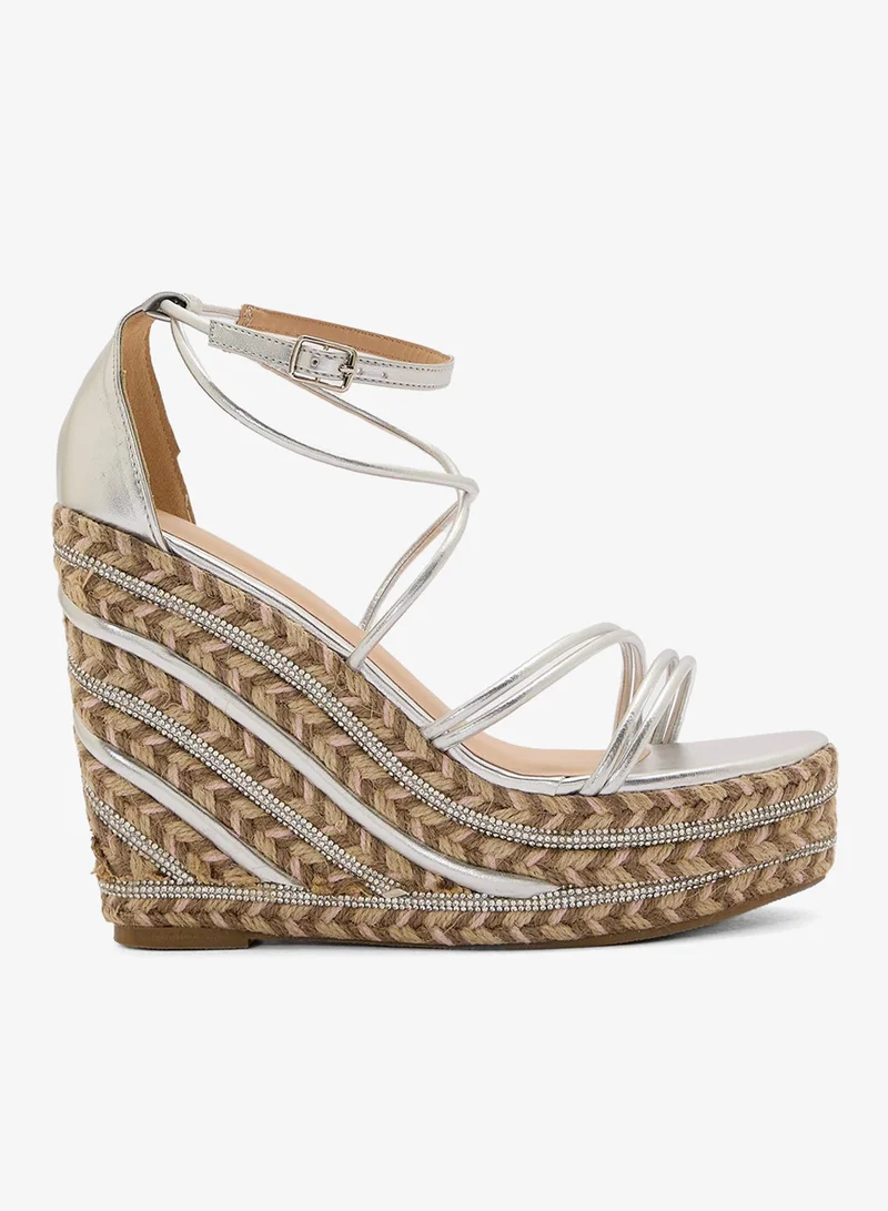 Truffle Diamante Strap Wedge Strappy Sandal