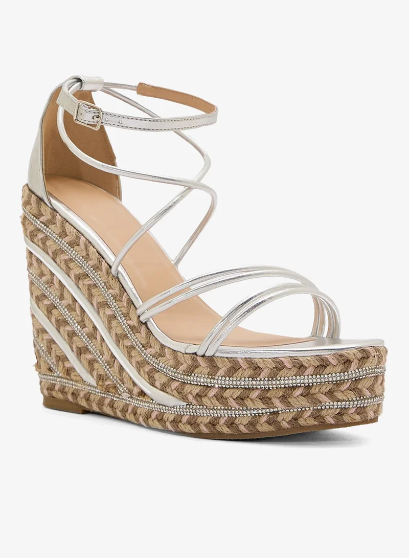 Truffle Diamante Strap Wedge Strappy Sandal