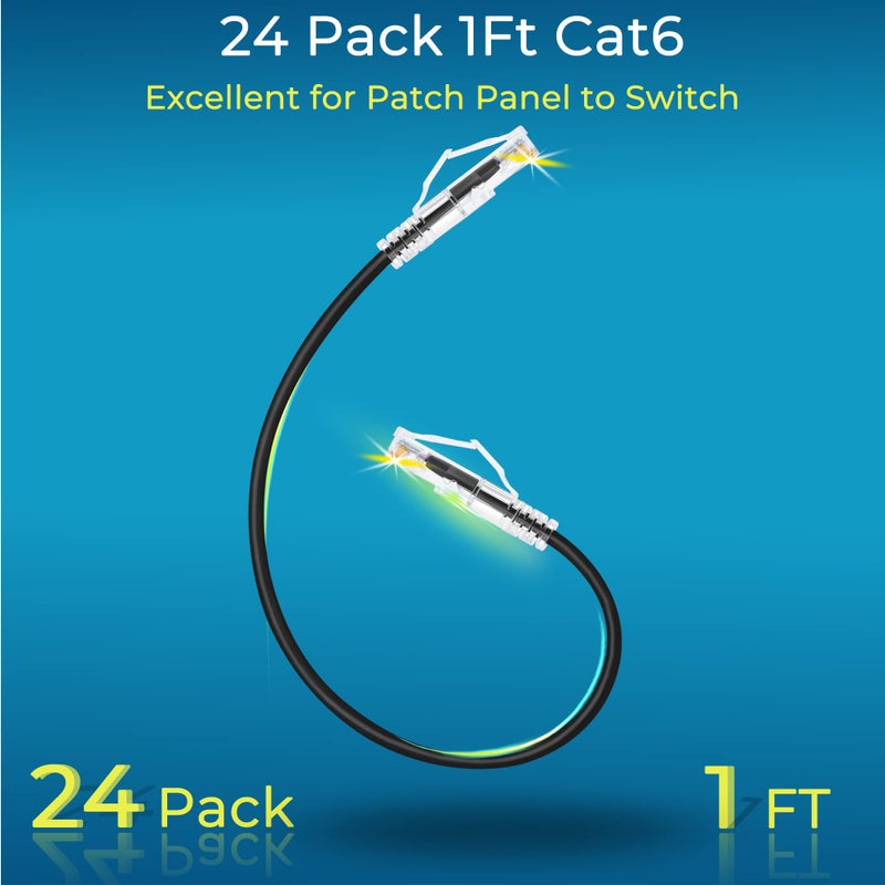 Rapink Patch Cables Cat6/ Cat6a 1ft (24 Pack) Slim, Cat6a Ethernet Patch Cable 10G Support, Snagless Cat 6 Patch Cable for Patch Panel to Switch, Flexiable Cat6 Ethernet Cable Black - Image 2