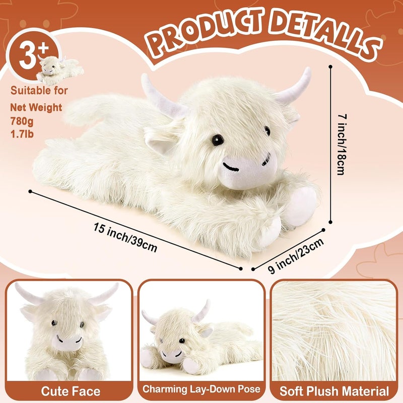 JILPAK Highland Cow Stuffed Animals - Heatable Weighted Stuffed Animals, Lavender Scented Cow Plush for Sooth & Relax, Microwave Heating Pad for Period Cramps Pain & Stress Relief, Highland Cow Gifts (White) - Image 2