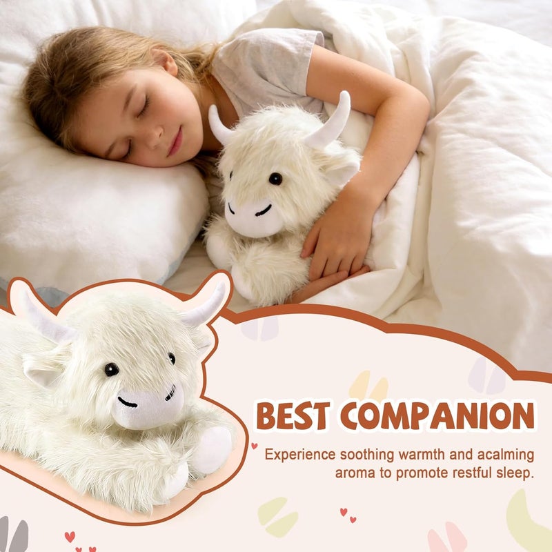 JILPAK Highland Cow Stuffed Animals - Heatable Weighted Stuffed Animals, Lavender Scented Cow Plush for Sooth & Relax, Microwave Heating Pad for Period Cramps Pain & Stress Relief, Highland Cow Gifts (White) - Image 5