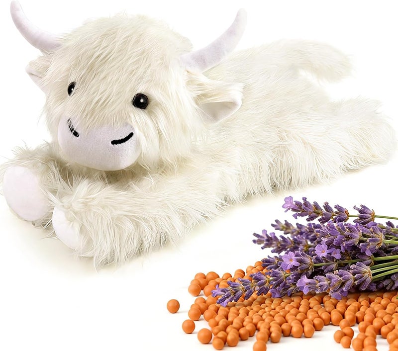 JILPAK Highland Cow Stuffed Animals - Heatable Weighted Stuffed Animals, Lavender Scented Cow Plush for Sooth & Relax, Microwave Heating Pad for Period Cramps Pain & Stress Relief, Highland Cow Gifts (White) - Image 1