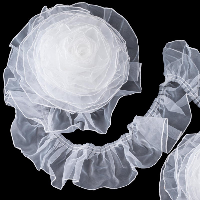 ANCIRS 9 Yards Organza Ruffled Pleated Lace Fabric Trim for Dress Collars Sleeves Decoration Throw Pillow Halloween Cosplay Costume Makeup Show Decor Appliques Patches  Handmade DIY Sewing White