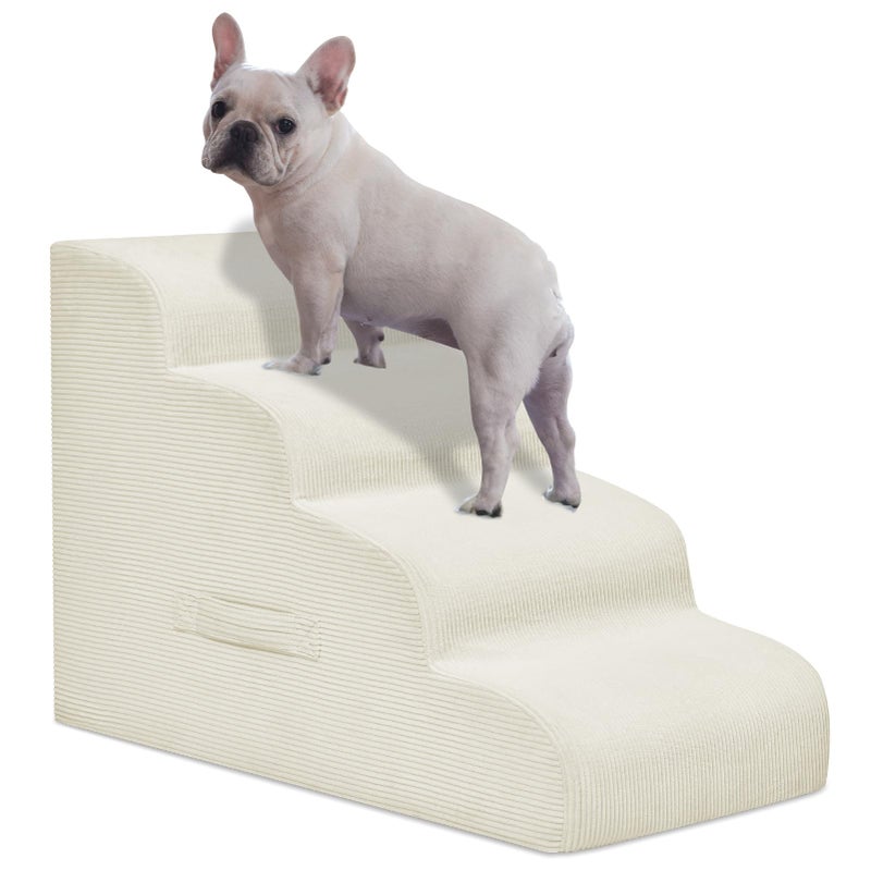 Mesa Lemon Dog Steps for Small Dogs, 4-Step Pet Ramp Stairs for High Beds and Sofa, Non-Slip Pet Stairs for Small Dogs and Cats, Removable and Easy to Clean Cover, Beige - Image 1