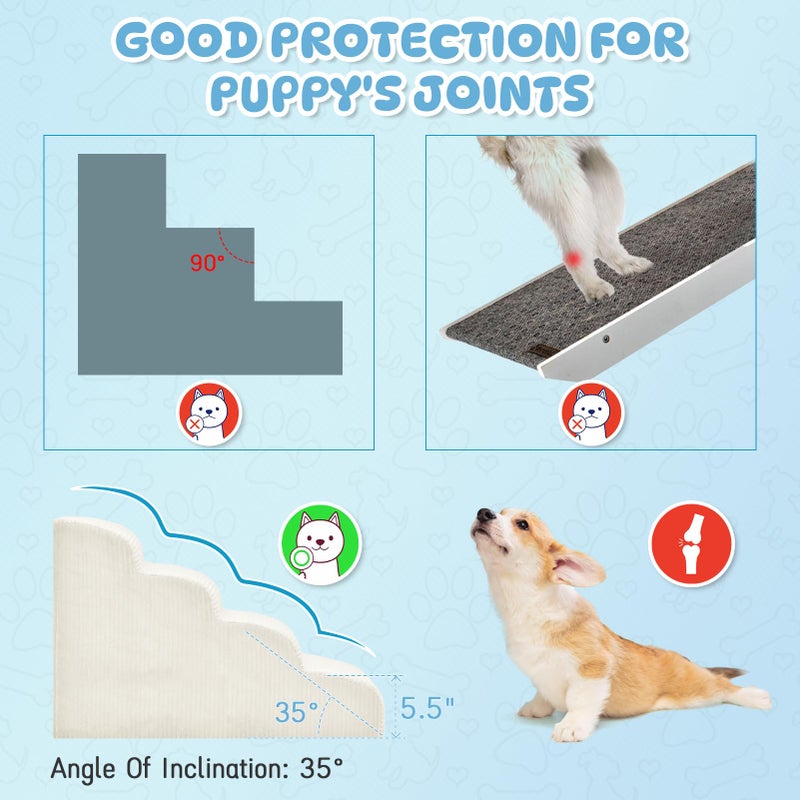 Mesa Lemon Dog Steps for Small Dogs, 4-Step Pet Ramp Stairs for High Beds and Sofa, Non-Slip Pet Stairs for Small Dogs and Cats, Removable and Easy to Clean Cover, Beige - Image 3