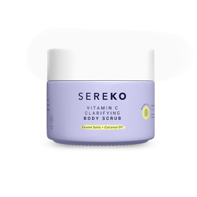 SEREKO Clarifying Gentle Exfoliation Body Scrub made with Fine textured Bath salts Psycodermatology Formula Vitamin C and Epsom salts Skin Brightening Formula  Removes Dead Skin 100g - Image 1