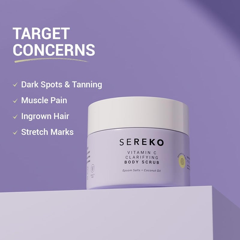 SEREKO Clarifying Gentle Exfoliation Body Scrub made with Fine textured Bath salts Psycodermatology Formula Vitamin C and Epsom salts Skin Brightening Formula  Removes Dead Skin 100g - Image 4