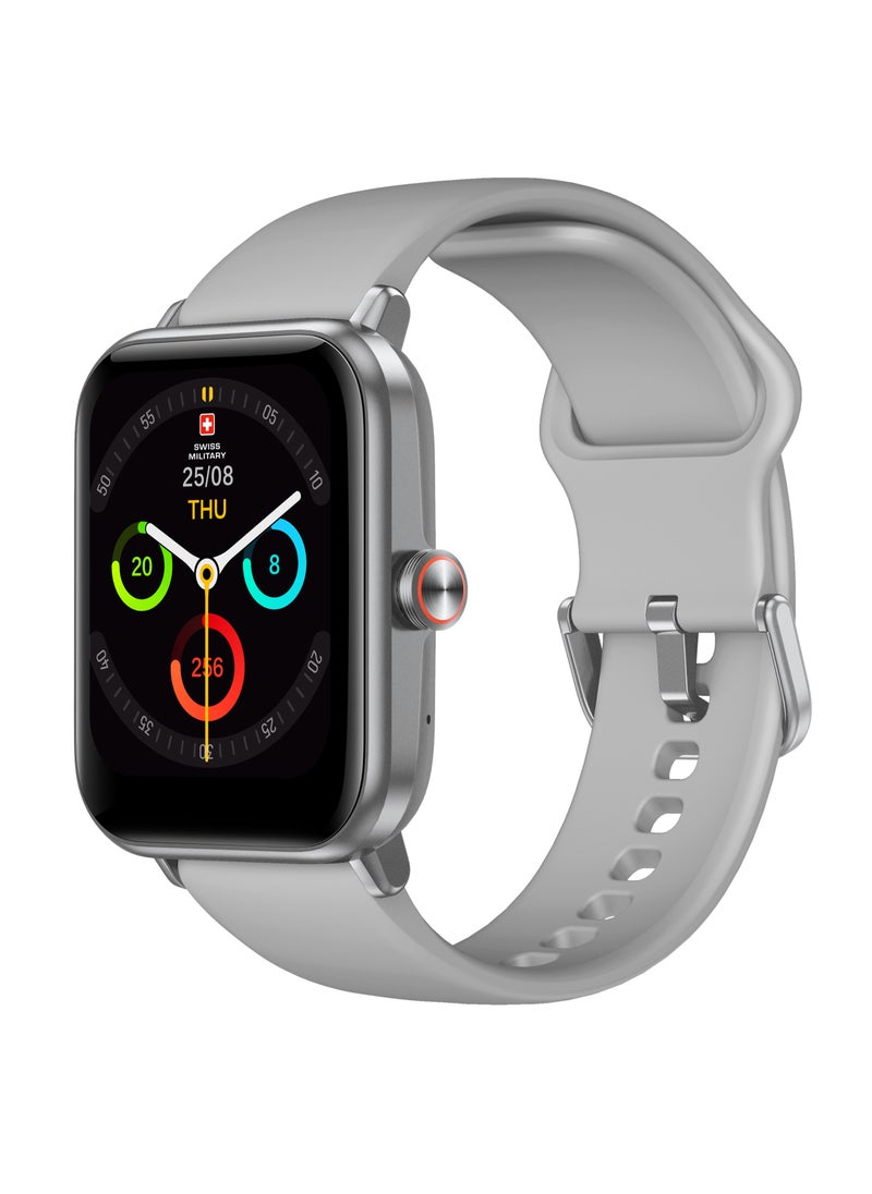 SWISS MILITARY - Alps Smart watch,100 Songs Storage, Heart Rate/Stress/BP/Oxygen level Monitoring, Water Resistance: IP67, Battery Life 5to7 Days, Compatibility: IOS/Android- Grey - Image 1
