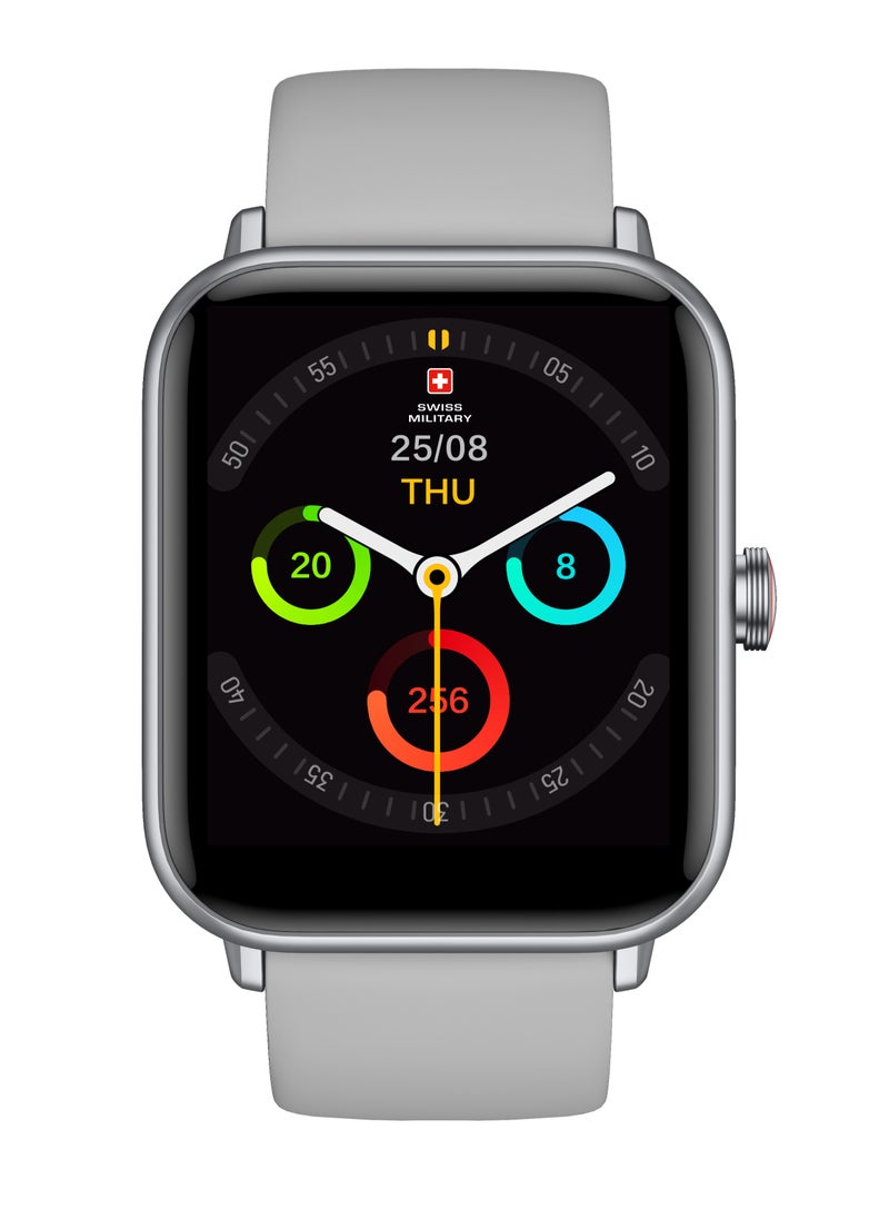 SWISS MILITARY - Alps Smart watch,100 Songs Storage, Heart Rate/Stress/BP/Oxygen level Monitoring, Water Resistance: IP67, Battery Life 5to7 Days, Compatibility: IOS/Android- Grey - Image 1