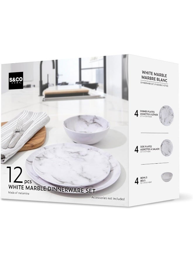 Safdie Melamine Dinnerware Sets Service for 4 Unbreakable Dishes Scratch Resistant Melamine Ware Plates and Bowls Dishwasher Safe Platos De Melamina Marble Design Beautifully Packaged Gift Box - Image 3
