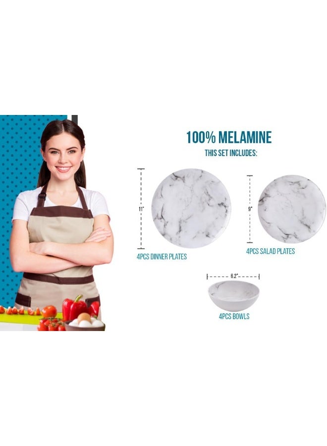 Safdie Melamine Dinnerware Sets Service for 4 Unbreakable Dishes Scratch Resistant Melamine Ware Plates and Bowls Dishwasher Safe Platos De Melamina Marble Design Beautifully Packaged Gift Box - Image 4