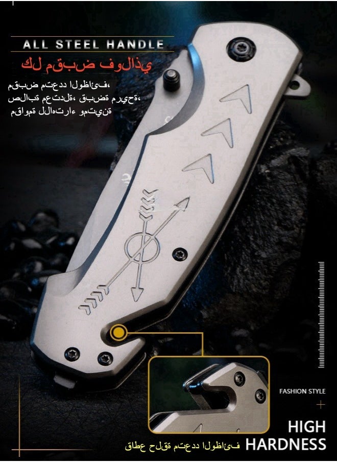 High-hardness Stainless Steel Outdoor Folding Knife, All-steel Outdoor Camping Portable Self-defense