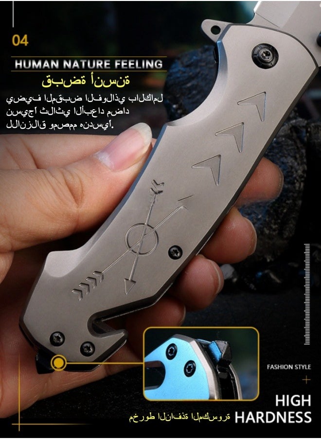 High-hardness Stainless Steel Outdoor Folding Knife, All-steel Outdoor Camping Portable Self-defense