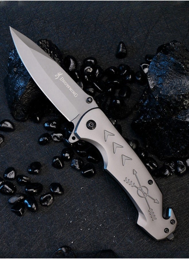 High-hardness Stainless Steel Outdoor Folding Knife, All-steel Outdoor Camping Portable Self-defense