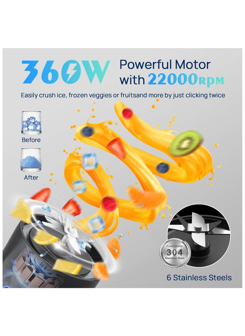 360W Portable Blender Cordless, 22oz Personal Blender for Smoothies and Shakes, Mini Blender Bottle with 6000mah Battery, BPA Free, 22000rpm Small Travel Blender Cup for Home, Kitchen, Gym