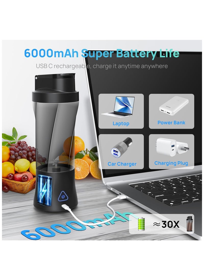 360W Portable Blender Cordless, 22oz Personal Blender for Smoothies and Shakes, Mini Blender Bottle with 6000mah Battery, BPA Free, 22000rpm Small Travel Blender Cup for Home, Kitchen, Gym