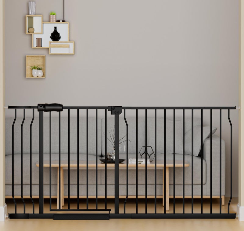 HOOOEN HOOOEN Walk Through Baby Gates Extra Wide for Stairs Doorways Auto Close Tension Black Metal Child Pet Safety Gates with Pressure Mount 6267 Inch 