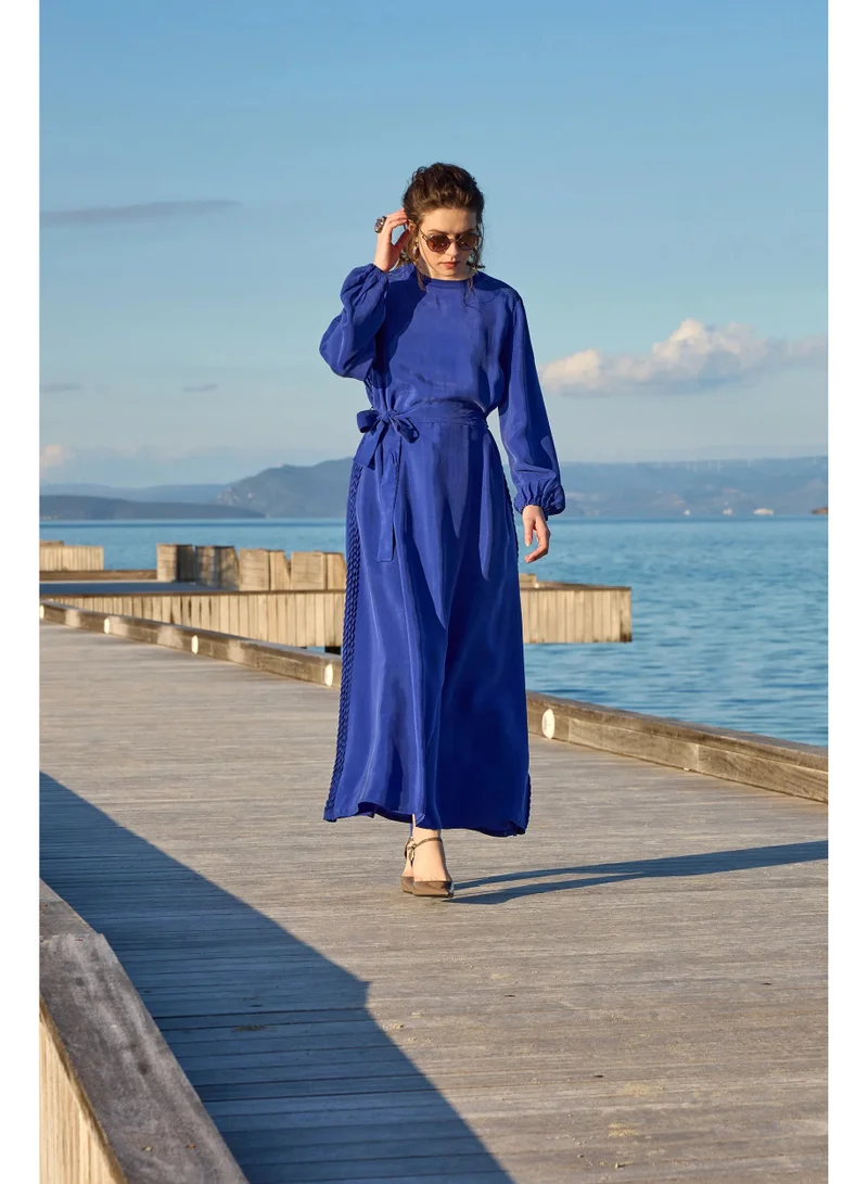 MissWhence AE  Belted Maxi Dress with Braided Side Detail - Navy for Women | Best Price UAE