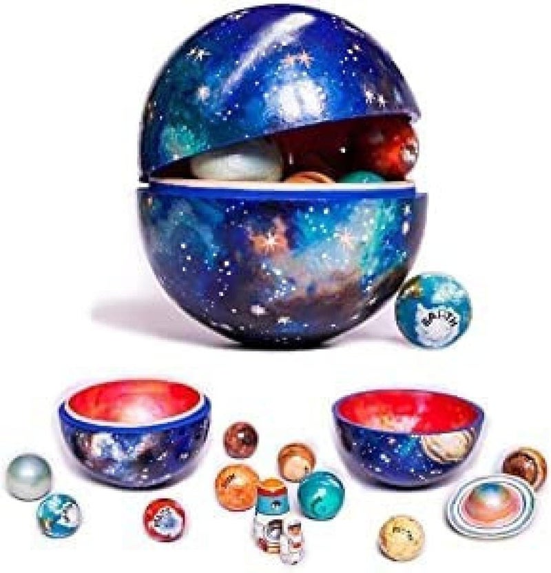 klarako Wooden Solar System Cosmos Learning Game Toy, Solar Planets System Model Kit, Cosmos Learning Toy with 8 Planets Sun Moon Astronaut and Rocket Model, Explore the Mystery Of the Universe (Blue) - Image 1