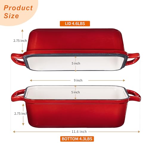 GRMlmosa GRMImosa Cast Iron Bread Loaf Pan wiht Lid, Loaf Pans for Baking Bread 9x5 Inch, Sourdough Bread Baking Pan for Homemade Bread, Meatloaf, Even Heat Distribution, Cherry - Image 3