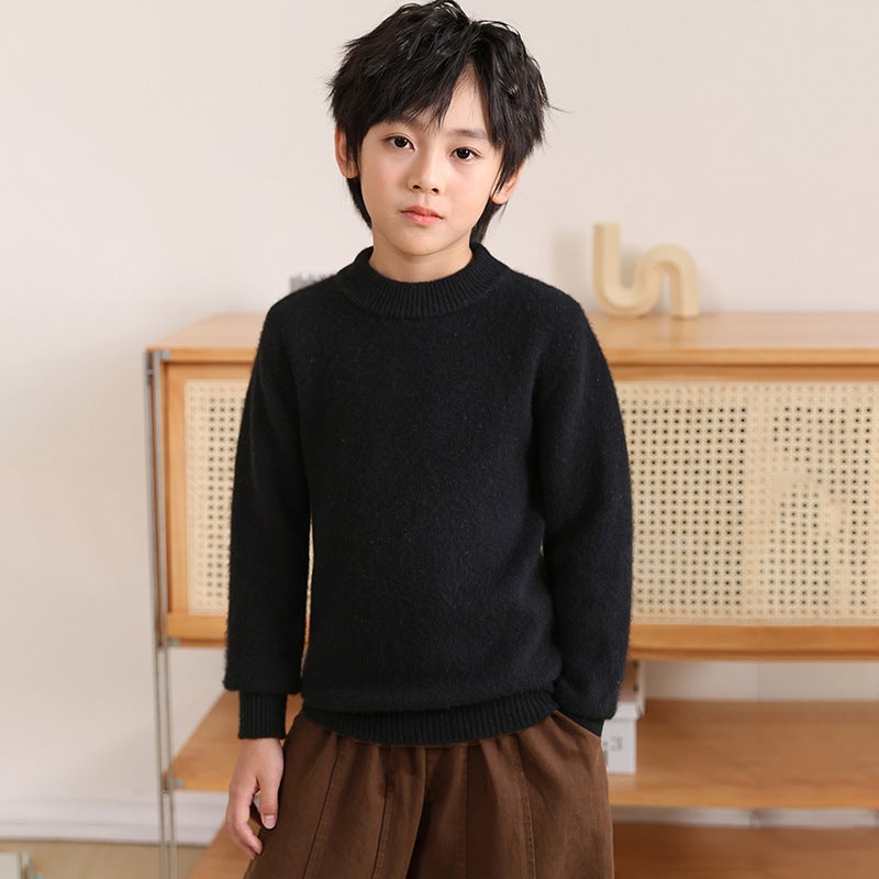 Children'S Pure Wool Sweater Boys' Sweater Half-Turtleneck Girls' Pullover Sweater Double-Strand Thickened Baby'S Base Sweater - Image 1