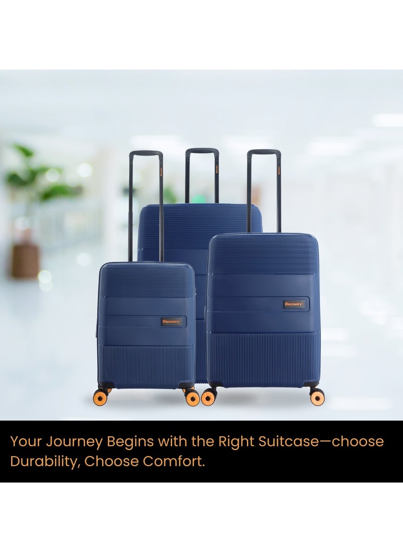 Discovery - Discovery Trails Check-In Large PP Hardside Luggage Navy, Durable Expandable Unbreakable Double Zip Lightweight Travel Bag 4 Double Wheel TSA Lock 30 Inch Suitcase Trolley Bag. - Image 1