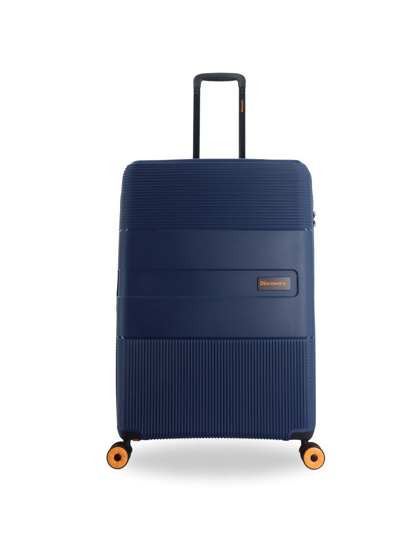 Discovery - Discovery Trails Check-In Large PP Hardside Luggage Navy, Durable Expandable Unbreakable Double Zip Lightweight Travel Bag 4 Double Wheel TSA Lock 30 Inch Suitcase Trolley Bag. - Image 1