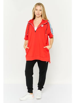 Women Hooded Brand Logo Short Sleeve Sweatshirt, Red - pzsku/Z4B7DF1E750A69F963759Z/45/_/1737642683/d2e6a307-5f42-417e-9141-70a049674dac