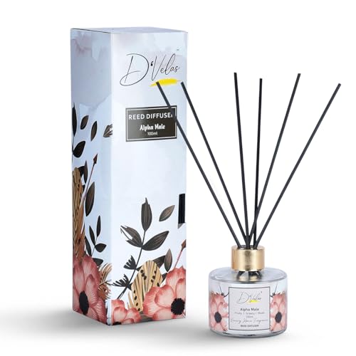 D'Velas™ Reed Diffuser 100ml with 6 Reed Sticks- Alpha Male Musk Fragrance | Long Lasting Aroma Upto 45 Days | Premium Home Fragrance for Gifting, Office & Pooja | Alcohol-Free & Ready to Use - Image 1