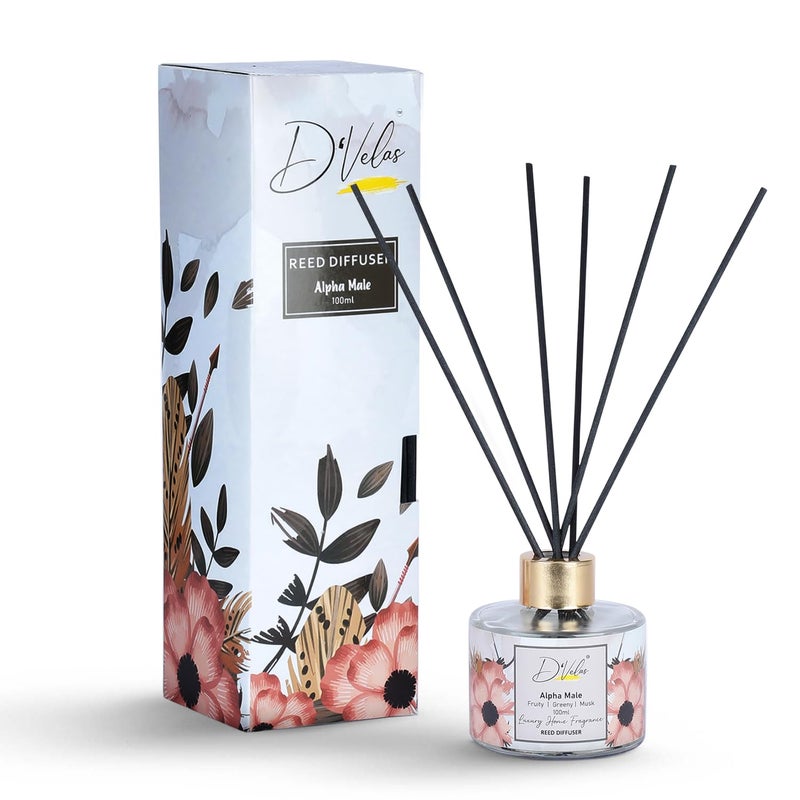 D'Velas™ Reed Diffuser 100ml with 6 Reed Sticks- Alpha Male Musk Fragrance | Long Lasting Aroma Upto 45 Days | Premium Home Fragrance for Gifting, Office & Pooja | Alcohol-Free & Ready to Use - Image 4