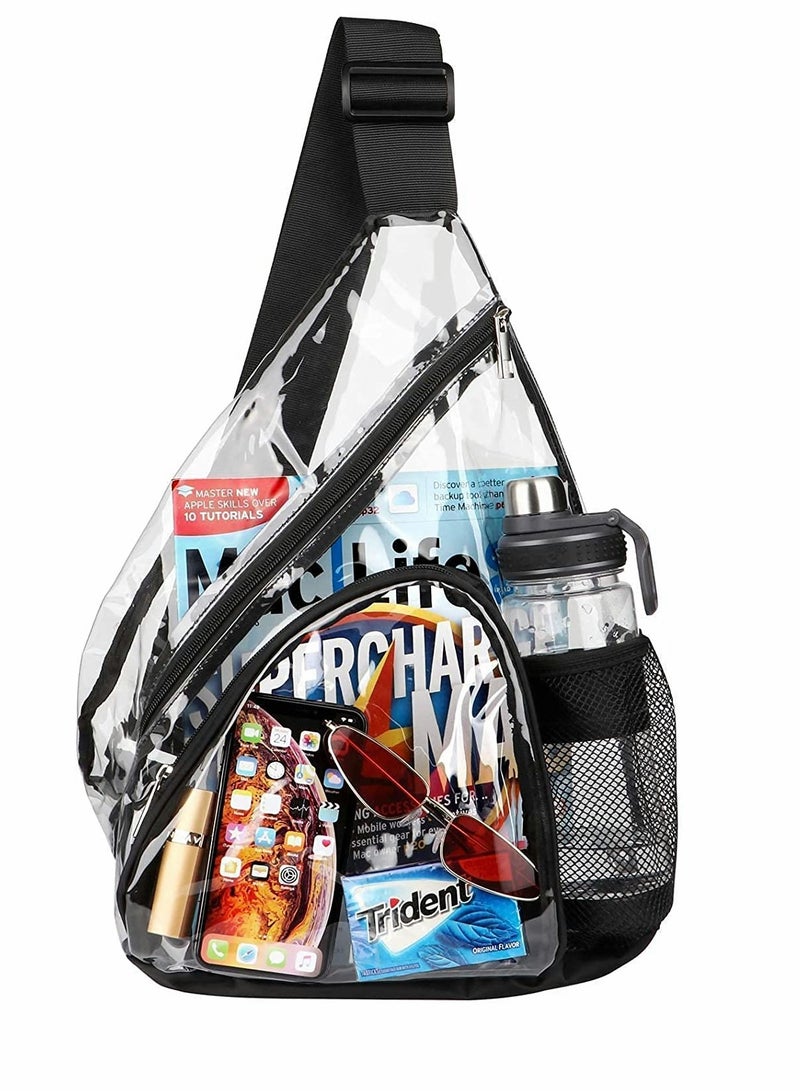 KASTWAVE Roll over image to zoom in Brand: ELECDON Sling Bag, Clear PVC Sling Bag, Backpack with Adjustable Strap, Designed for Men, Women, Children (Black)  - Image 1