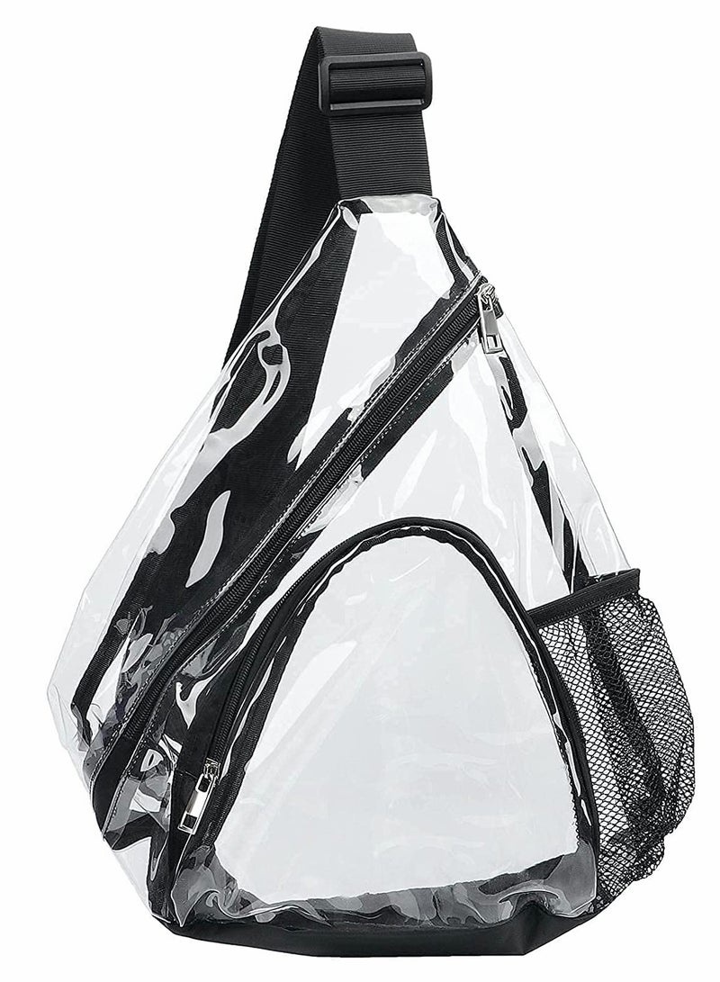 KASTWAVE Roll over image to zoom in Brand: ELECDON Sling Bag, Clear PVC Sling Bag, Backpack with Adjustable Strap, Designed for Men, Women, Children (Black)  - Image 2