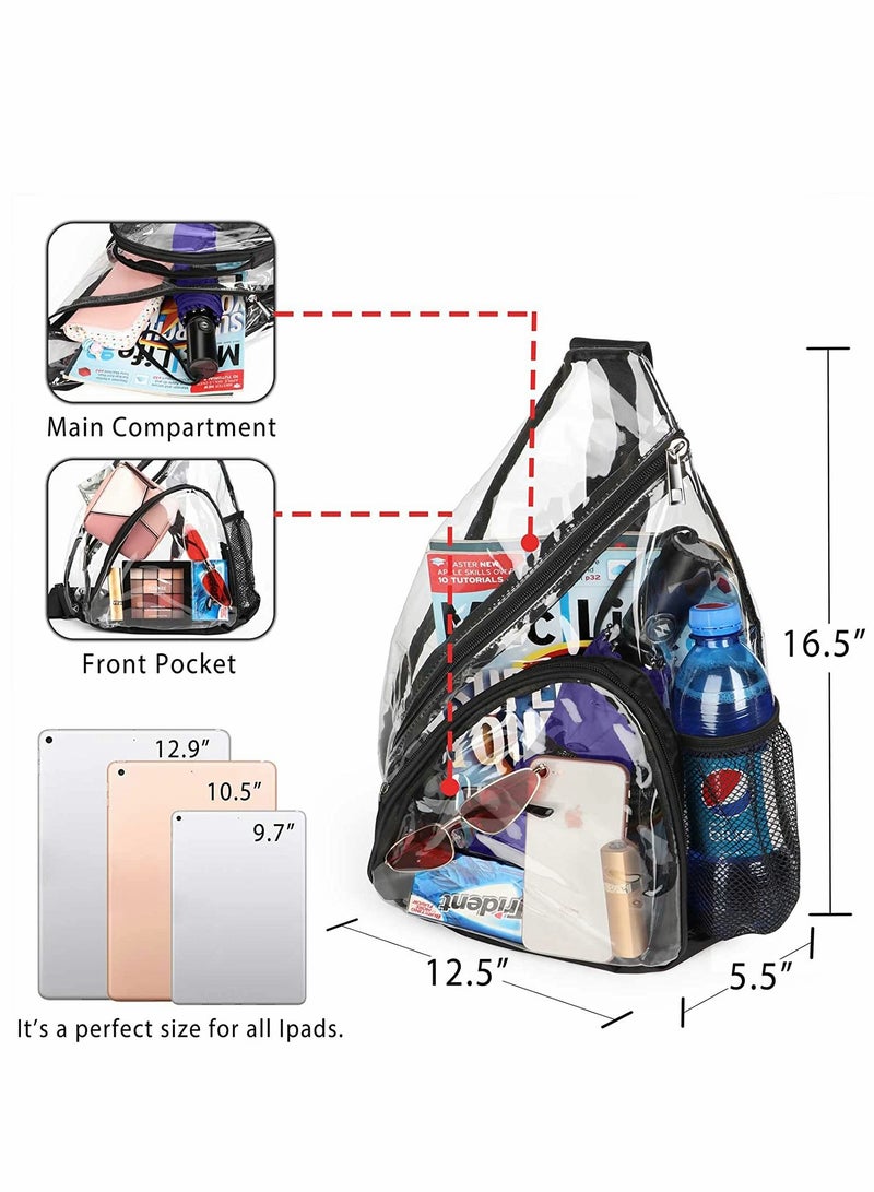 KASTWAVE Roll over image to zoom in Brand: ELECDON Sling Bag, Clear PVC Sling Bag, Backpack with Adjustable Strap, Designed for Men, Women, Children (Black)  - Image 3