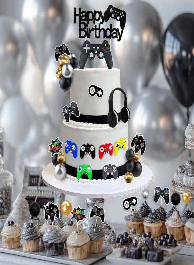 TOSPARTY 28 PCS Video Game Birthday Cake Toppers Controller Headset Ball Cake Decoration for Video Game Theme Birthday Party Supplies - Image 3