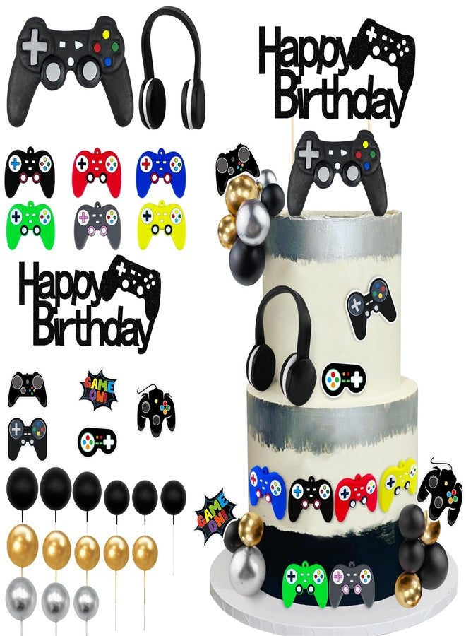 TOSPARTY 28 PCS Video Game Birthday Cake Toppers Controller Headset Ball Cake Decoration for Video Game Theme Birthday Party Supplies - Image 1