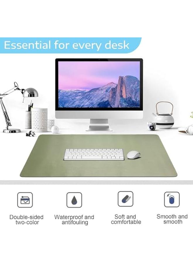 SKY-TOUCH Mouse Pad Large Leather Computer Desk Pad Office Desk Mat Extended Gaming Mouse Pad Non Slip Waterproof Dual Side Use Desk Mat Protector 80Cm X 40Cm Green Silver - Image 2