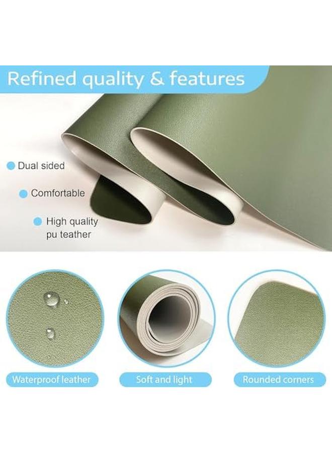 SKY-TOUCH Mouse Pad Large Leather Computer Desk Pad Office Desk Mat Extended Gaming Mouse Pad Non Slip Waterproof Dual Side Use Desk Mat Protector 80Cm X 40Cm Green Silver - Image 3