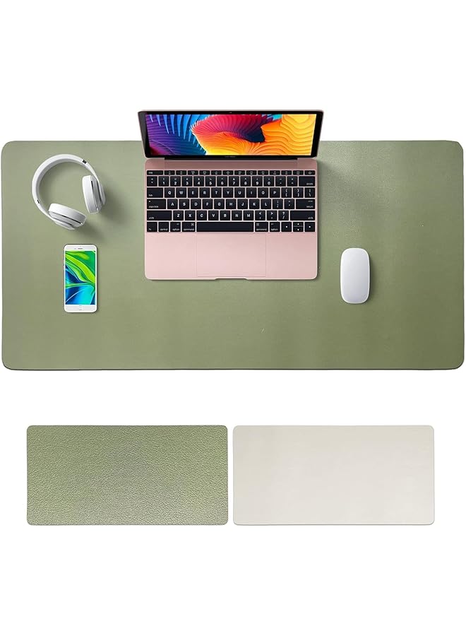 SKY-TOUCH Mouse Pad Large Leather Computer Desk Pad Office Desk Mat Extended Gaming Mouse Pad Non Slip Waterproof Dual Side Use Desk Mat Protector 80Cm X 40Cm Green Silver - Image 1