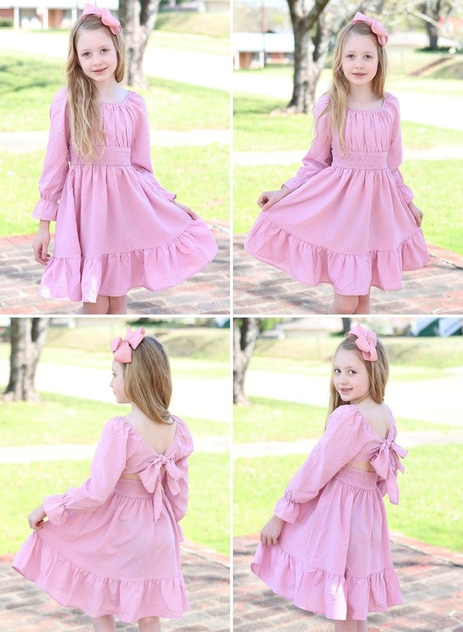 Arshiner Girls Tie Back Short Sleeve Ruffle Hem Off Shoulder Casual Elegant Dresses 4-12 Years, Ls-pink, 12-13 Years - Image 5